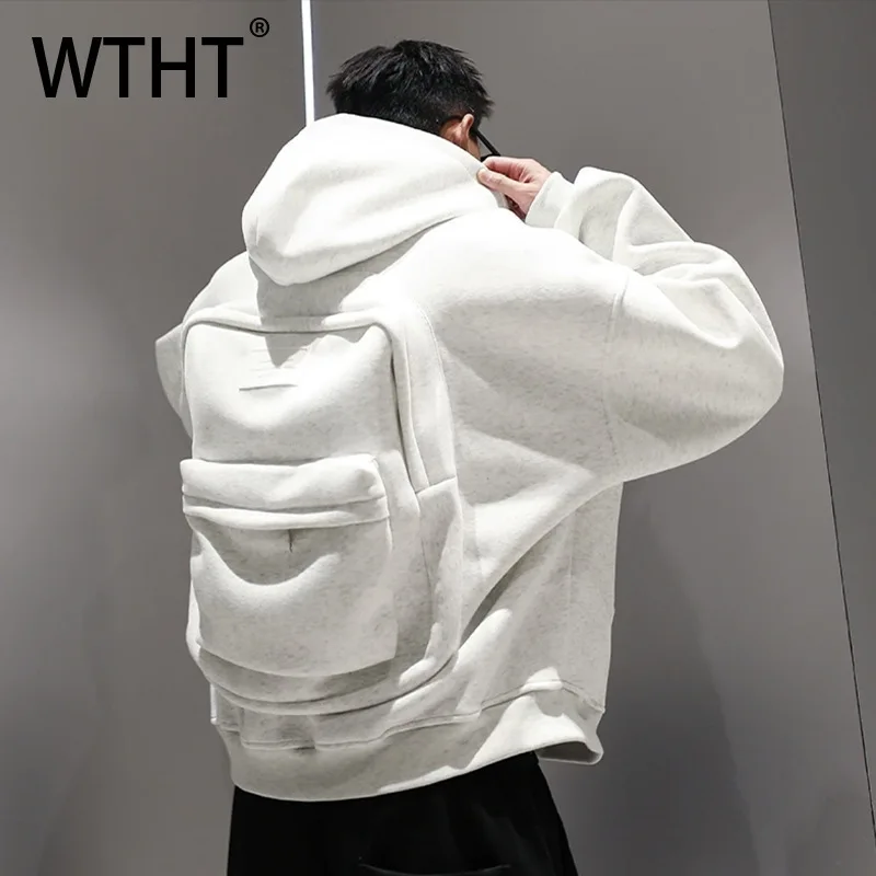 

WTHT Fashion Men's Solid Color Spliced Design Casual Coats Trendy Hooded Zipper Long Sleeves Jackets Male 2025 Autumn 2A1744