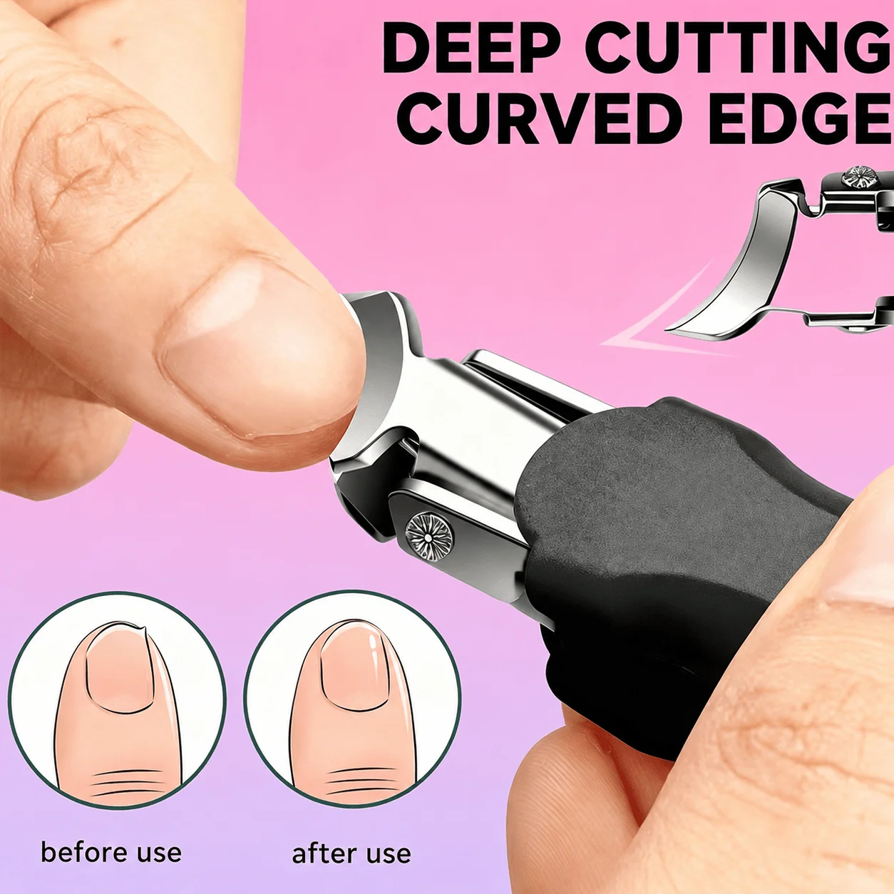 Black Heavy-Duty Toenail Clipper, Large Opening & Splash-Proof, Ergonomic Grip for Thick Ingrown Nails