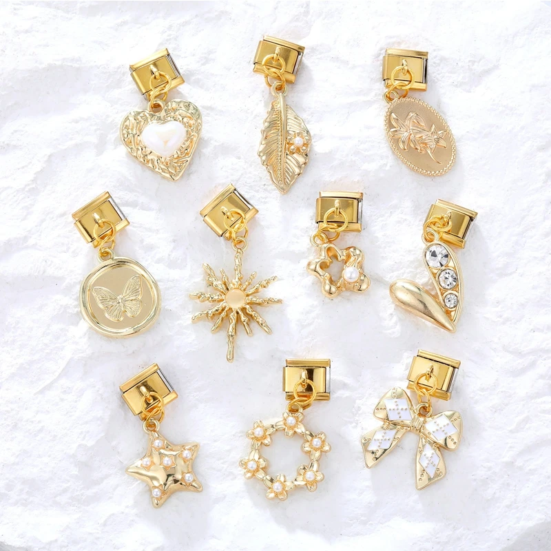 خمر الفولاذ المقاوم للصدأ قلادة ، فراشة القوس عقدة القلب ، لون ذهبي ، تناسب 9 نجوم ، سوار سحر إيطالي ، هدايا مجوهرات ديي