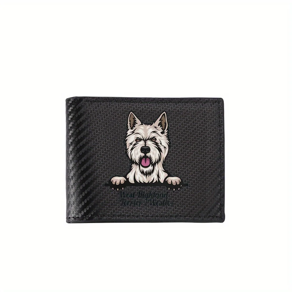

Westie собака демонстрирует язык, черный фон, мужские кошельки, простые деловые, современные, стильные, с принтом, подарки для отца Boyfrie