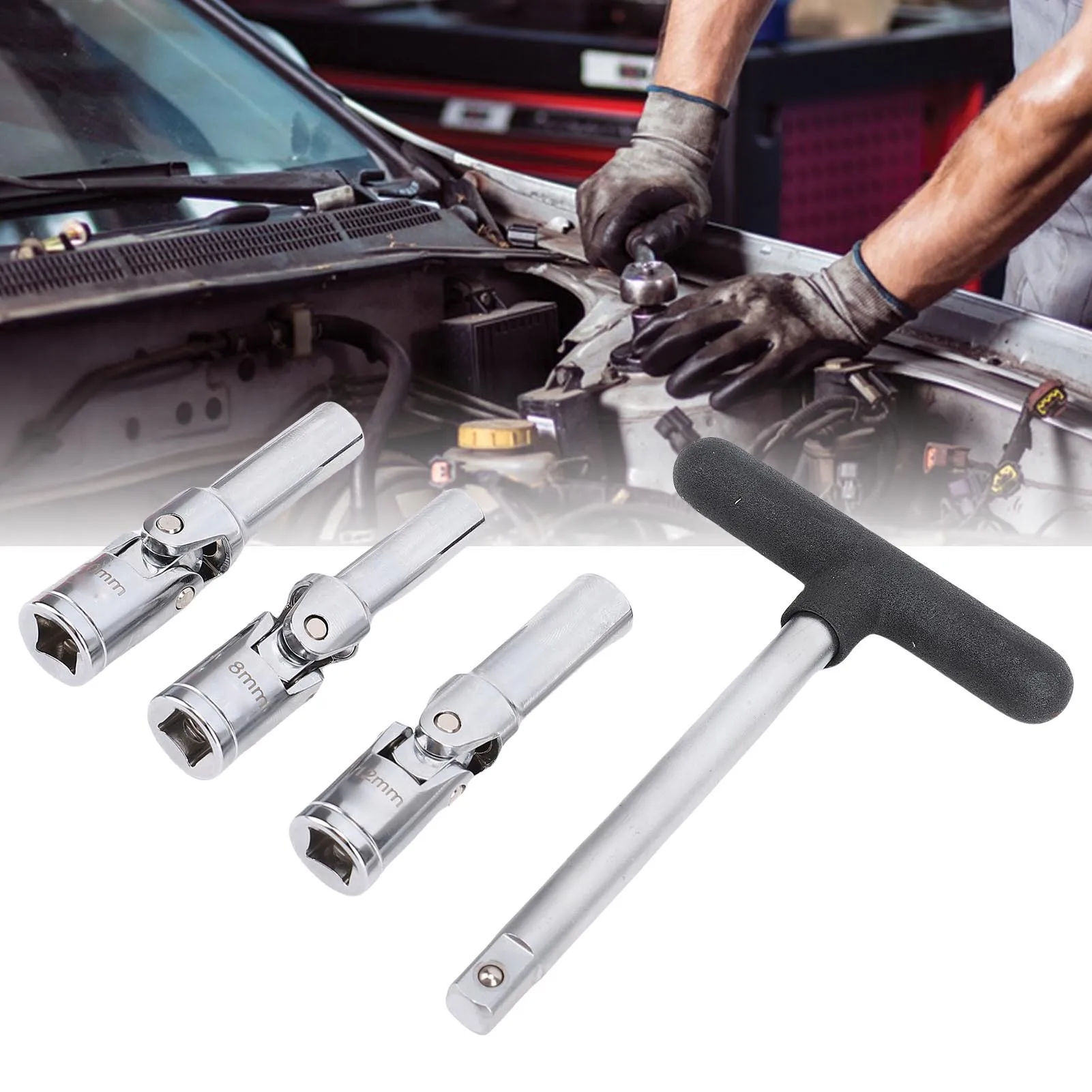 Glow Plug Socket Set Glow Plug Socket Tool Set 3/8in Dr T Bar 8mm 10mm 12mm Broken Glow Plug Removal Tool For Automotive Repair