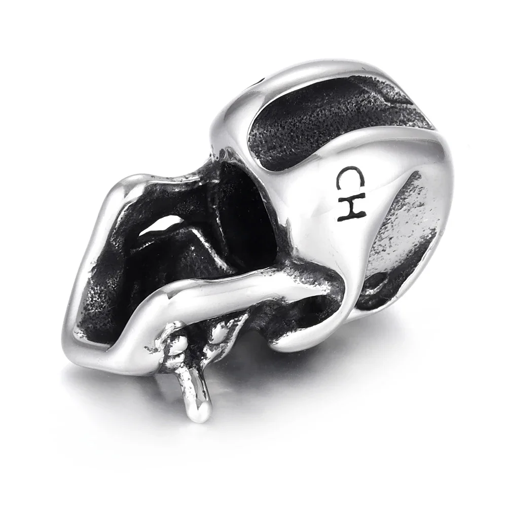 Stainless Steel Beads Skull Metal Large Hole 6mm Charm Slider DIY Men Bracelet Making Supplies Handmade Jewelry Findings