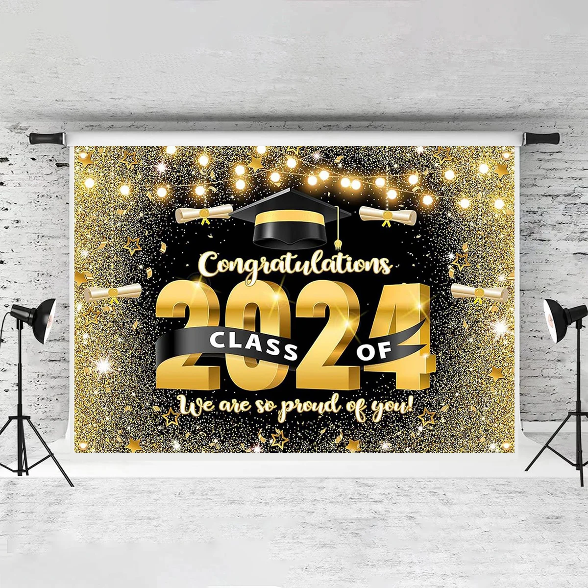 2024 Graduation Party Plastic Backdrop Congrats Grad Banner Class of 2024 Decorations For Photography & Grad Party Supplies