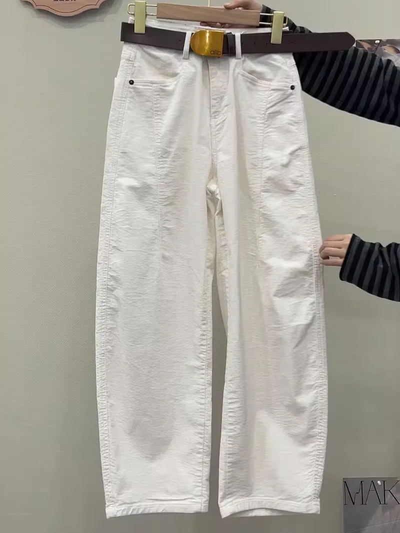 

High Waist Straight Leg Harlan Pants Women's Loose Versatile Corduroy Slimming Nine Point Small Size Knife Pants Autumn 2025