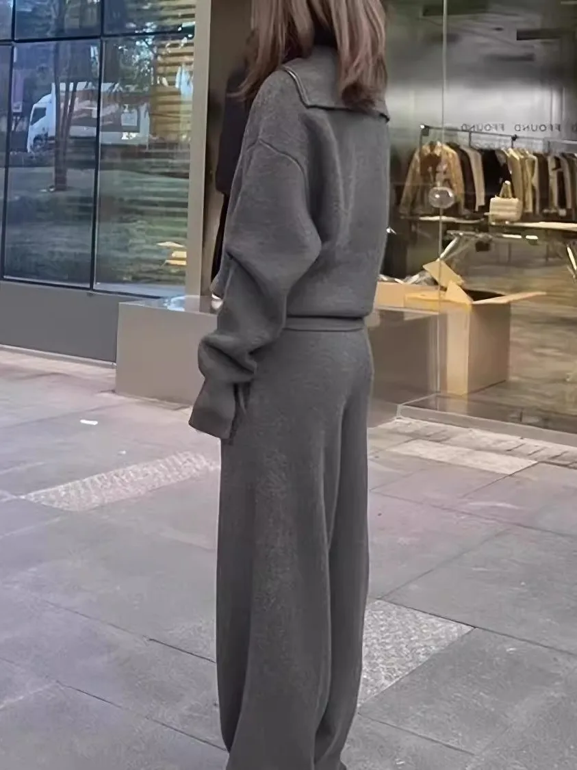 プラスサイズ カジュアル スポーツウェア セット レディース 秋冬新作 スリップジップアップトップ ロングパンツ ツーピースセット トレンド ポリエステル繊維