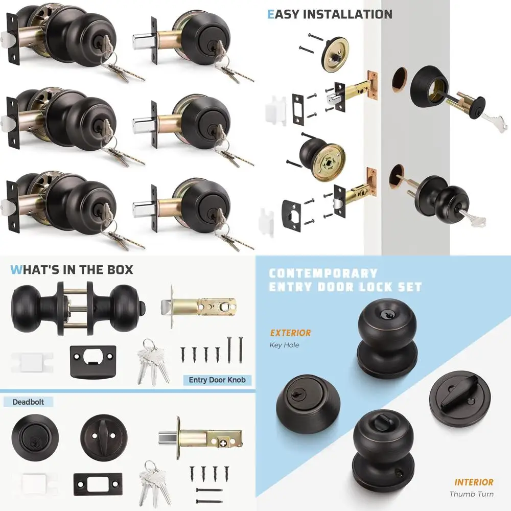 

Масляная бронза, 3 комплекта ручек входной двери с ключом и одноцилиндровый засов, комбинированный набор для наружных входных дверей