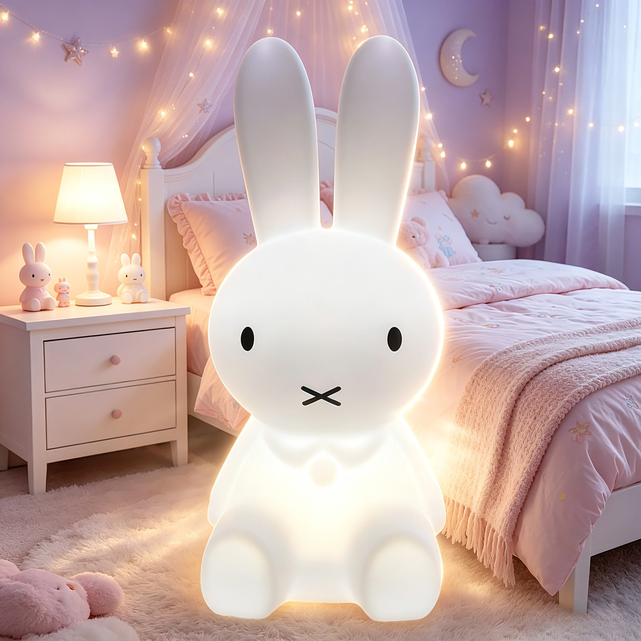Miffy Rabbit Mood Light with Remote Control Dimming Cute Cartoon Children's Gift Bedroom Bedside Lamp Living Room Floor Lamp