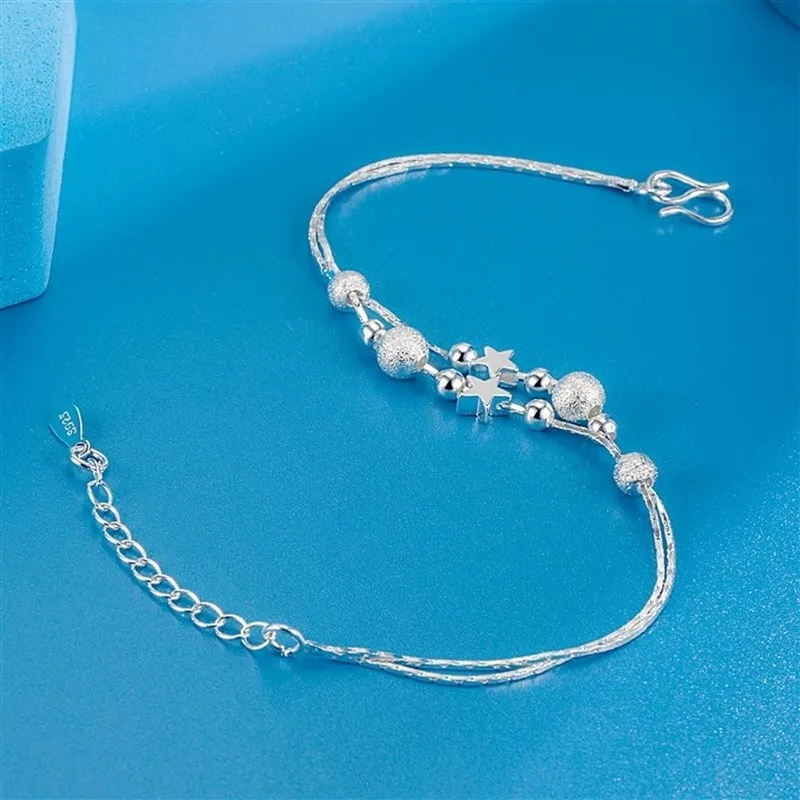 925 Sterling Silver Stars Bead Bracelets For Women Korean Designer Double Layered Chian Bracelet Party Wedding Exquisite Jewelry