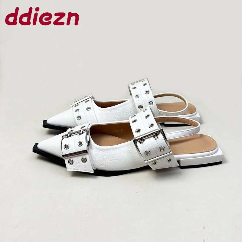 

Luxury Pointed Toe Women Flats With Shoes Summer Spring Female Sandals Fashion Buckle Strap Ladies Flats Shoes Big Size 43