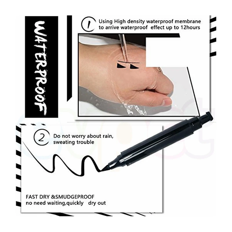 Evpct 2Pcs 2 In 1 Long Lasting Waterproof Double Head Makeup Liquid Eye Liner Pen Eyeliner Liquid Eyeliner