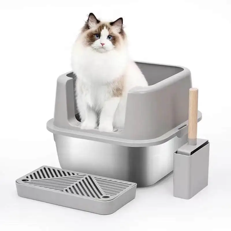 

New Arrival Stainless Steel Cat Litter Box Cat Toilet With Litter Scooper Self-Cleaning Cat Sandbox