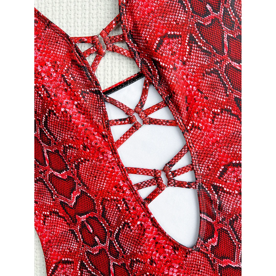 Neuer, aufregender Monokini-Badeanzug für Damen mit Schlangenhautmuster, einteiliger Badeanzug, figurbetonter Schnitt, Badebekleidung, Badeanzug für Damen, V3056. – Detail 35