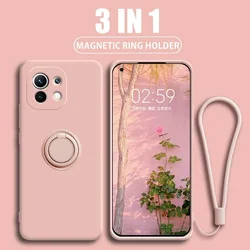 New Liquid Silicone Case For Xiaomi Mi 11T 10T 10 11 Ultra Lite 5G 12 12X Poco X3 X4 NFC M3 M4 F3 F4 Pro Ring Holder Strap