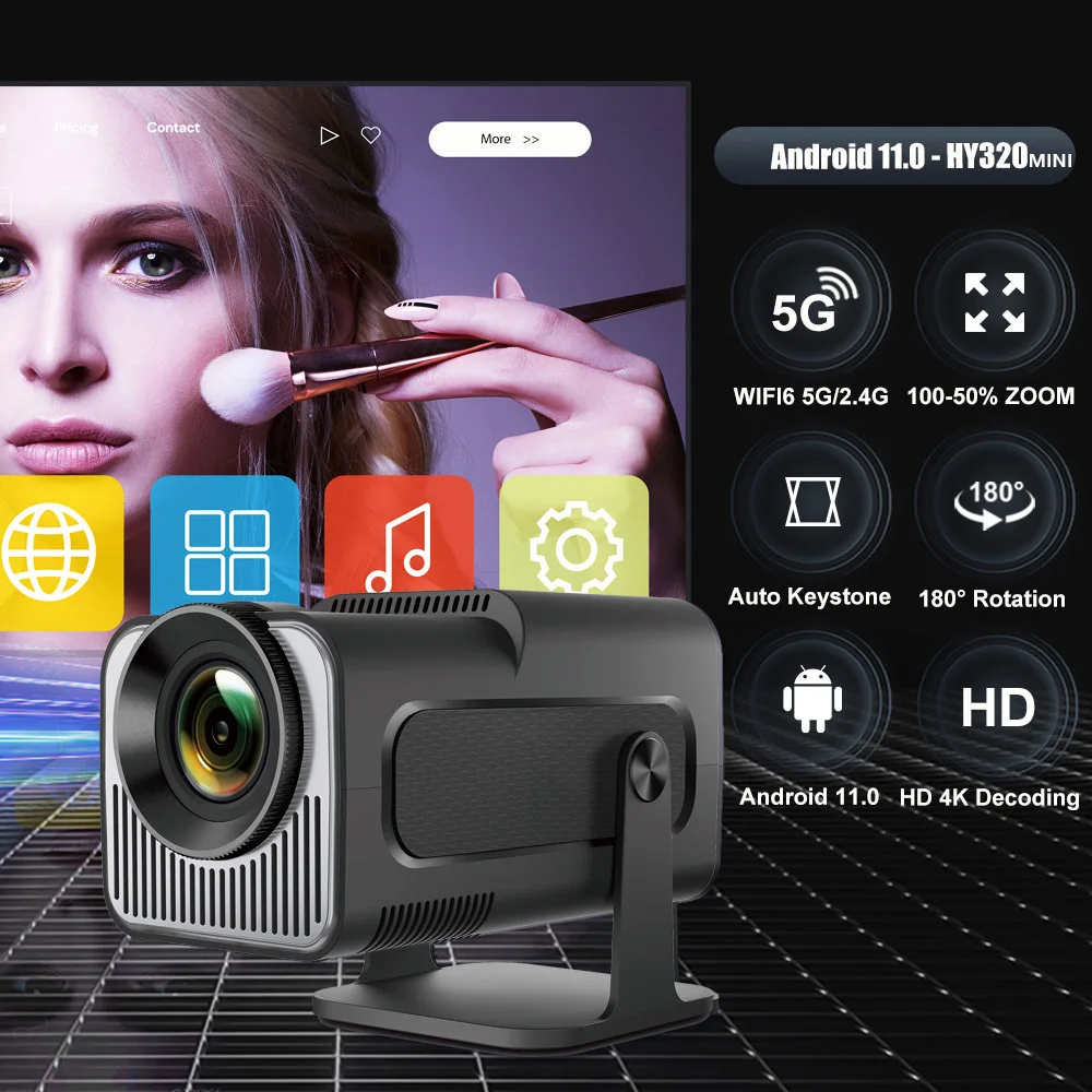 New HY320 MINI Android 14.0 Projector LED Beamer Home Cinema 300ANSI 720P WIFI Smart TV HD 1080P 4K Movie
