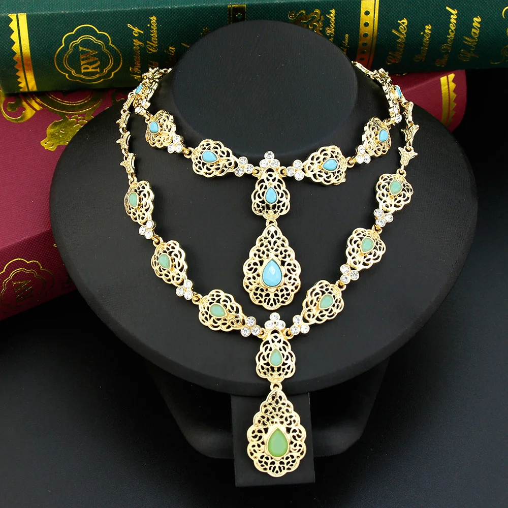 Sunspicems Chic Crystal Pendant Necklace Morocco Wedding Jewelry For Women Algeria Bride Choker Necklace Kaftan Accessories