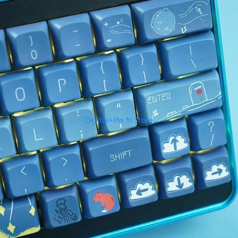 

E06D Full 128 Keys Keycaps, XDA Profile PBT Keycaps, Blue Swim Keycaps 5-Sided Sublimation ​Keycaps