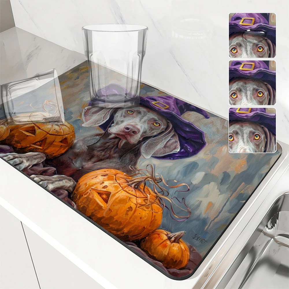 

Впитывающий кофейный коврик, подставка для посуды, тыква для Хэллоуина, кухонный коврик для сушки, Быстросохнущий коврик для слива в ванной, кухонная подставка для смесителя