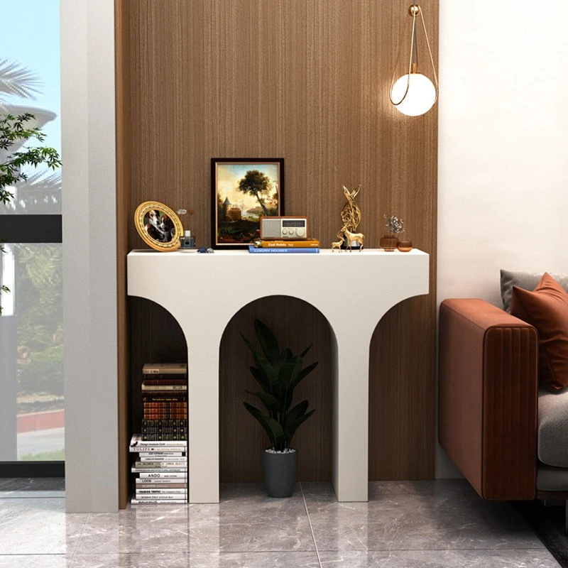 Mesa consola moderna estilo crema, mesa consola nórdica para porche con arco para chimenea, mesa consola para porche, mesa consola para sala de estar, muebles para sala de estar