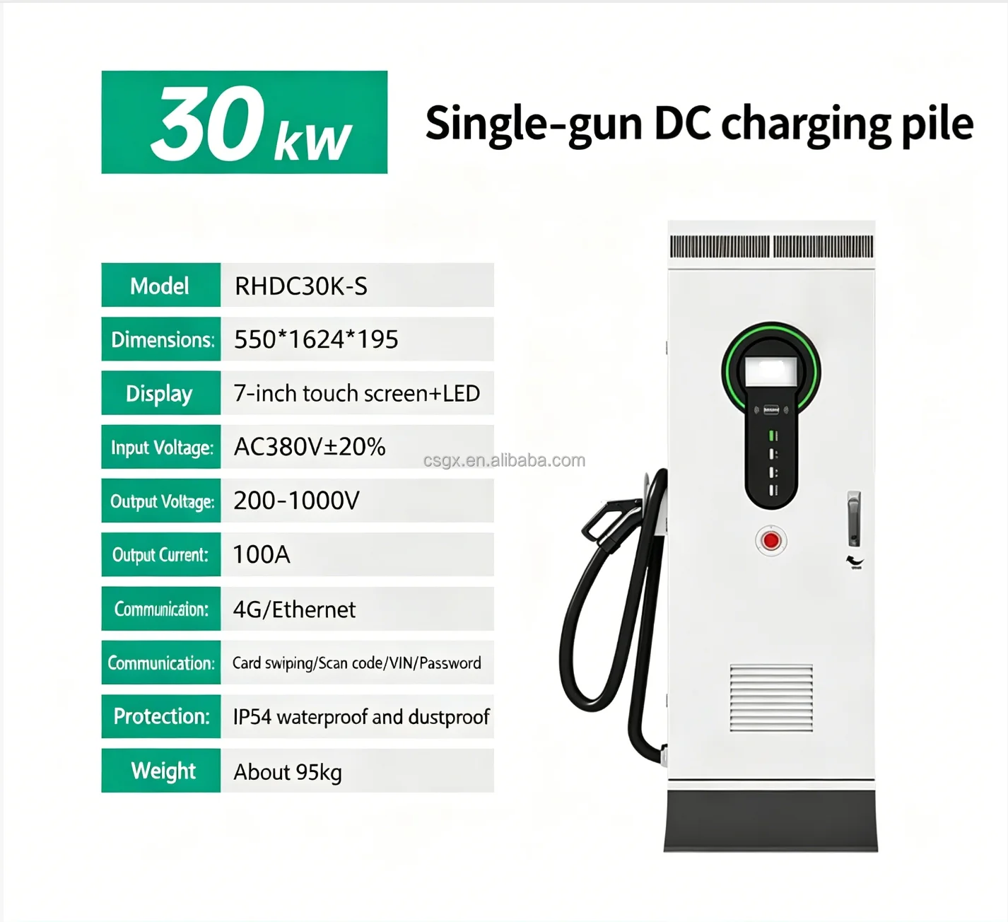 EV Battery Electric DC Fast Charger 30kW Car Charging Pile with GB/T 20234.2-2015 Interface and AC380V Input
