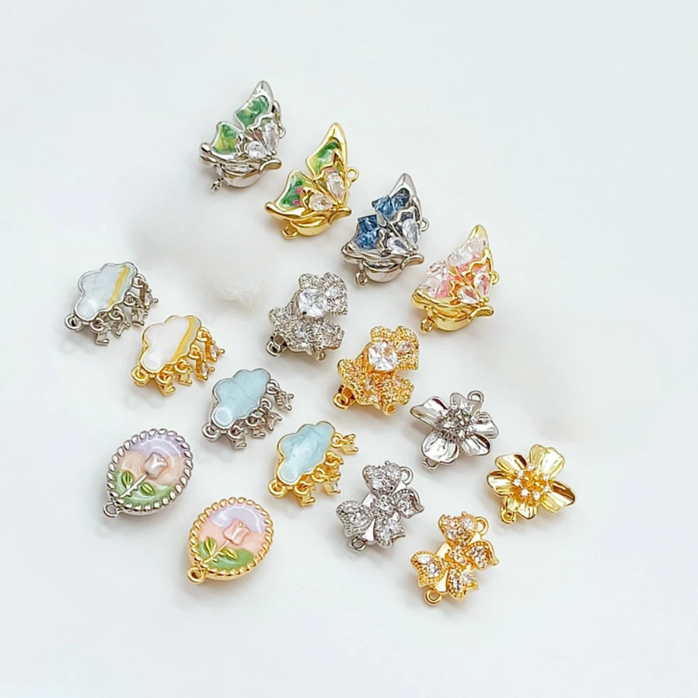 

18K Gold-plated and Zirconium-inlaid Bow, Auspicious Cloud Tulip, Gold Ingot Clasp, Diy Bracelet Link Clasp