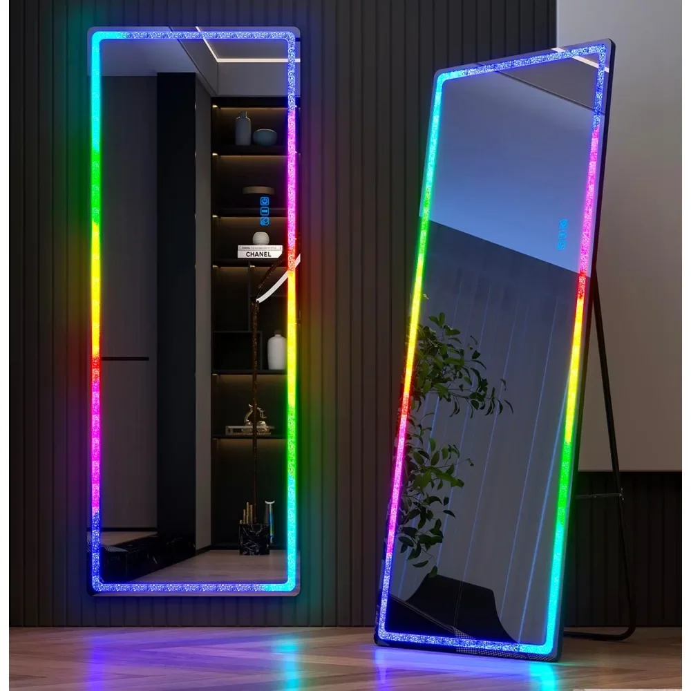 

Full length mirror with LED lights, 63x20 full body illumination mirror, RGB floor mirror with 7-color adjustable lighting