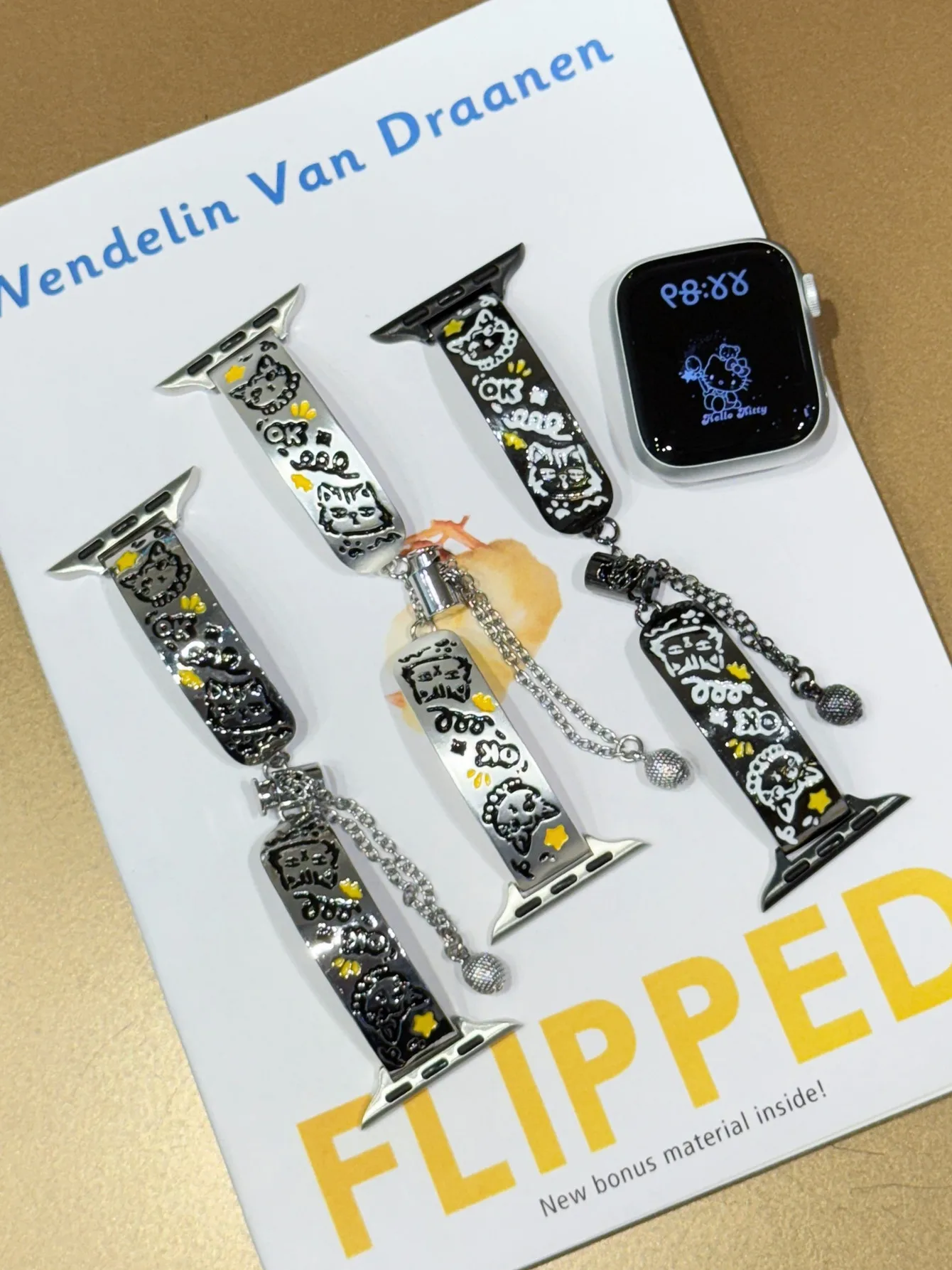 Металлический гибкий браслет с граффити Cat для Apple Watch Band 10S 42/46 мм 49Ultra SE, регулируемый ремешок-цепочка для Iwatch 38/41/45 40/44