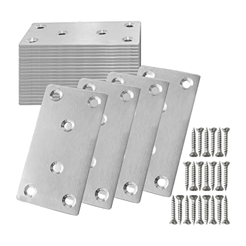 24Pack Mending Plate with Screws Flat Brace, Heavy Duty Flat Straight Brackets Metal Mending Plate for Metal Wood