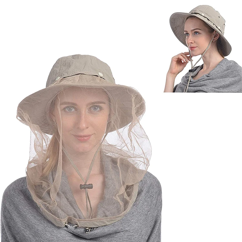 Safari hat with concealed mosquito net