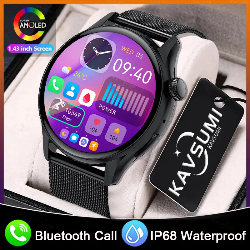 

2024 New Smartwatch Men Women 1.43 inch AMOLED Screen Always Display Time Bluetooth Call IP68 Waterproof Sports Smart Watch Men