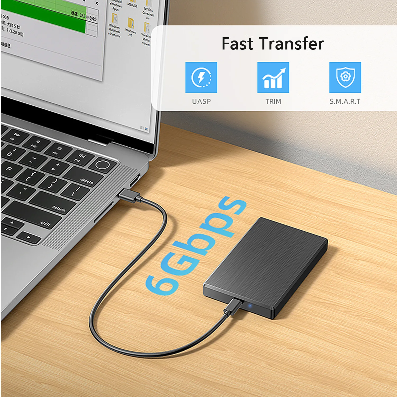 SUNKANDI 2.5 Inch Hard Drive Enclosure, 5Gbps USB 3.0 to SATA III 5Gbps High-Speed Transmission for 7-9.5MM HDD SSD Enclosure
