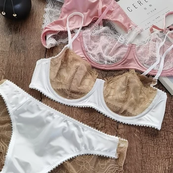 女性のためのセクシーな下着セット,フランスの超薄型下着セット,シルクパッチワーク,快適で通気性のあるランジェリー