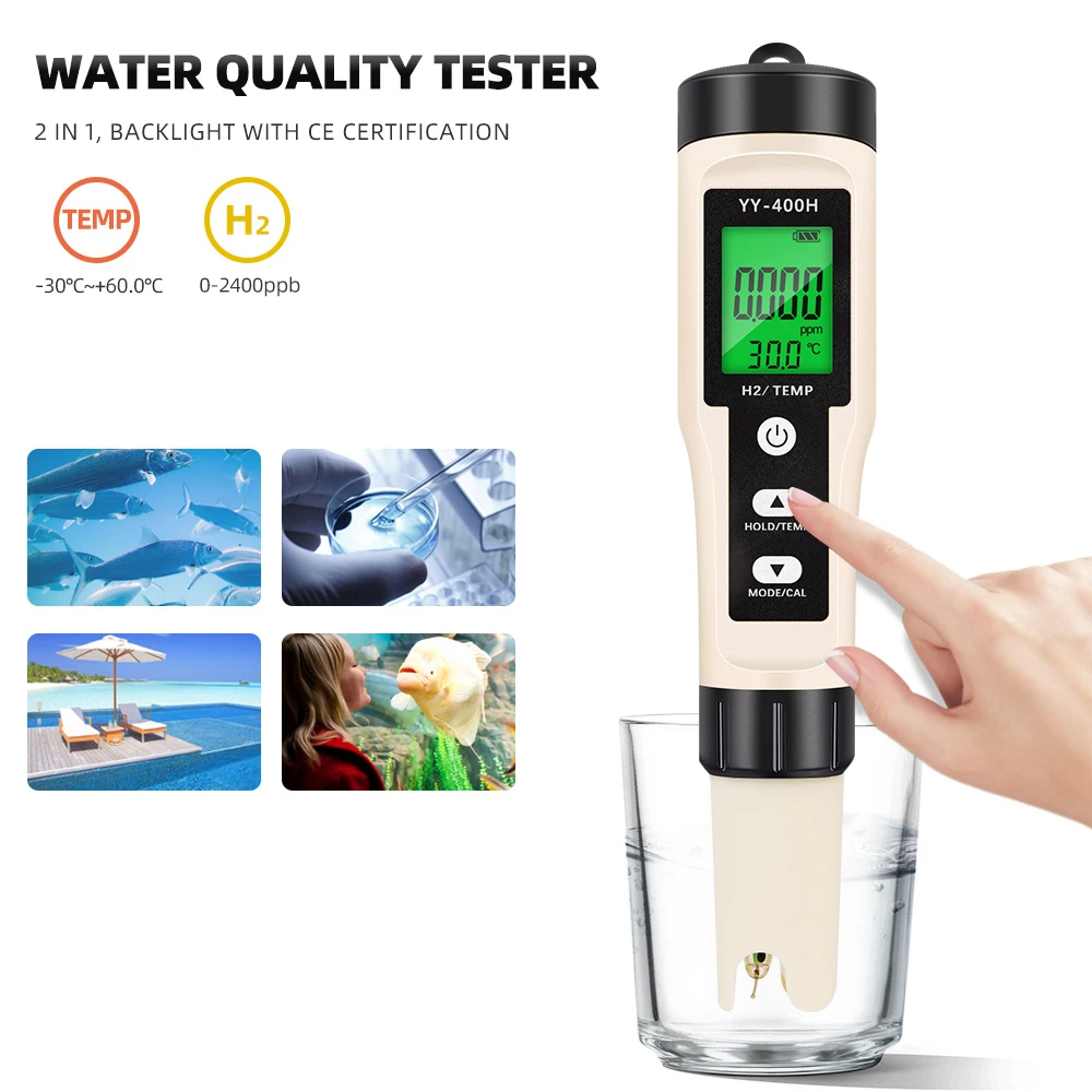 

4 in 1 ORP H2 Temperature PH Meter Hydrogen-rich Test Pen Water Quality Purity Detector Analyzer for Aquarium Pool Hydroponic