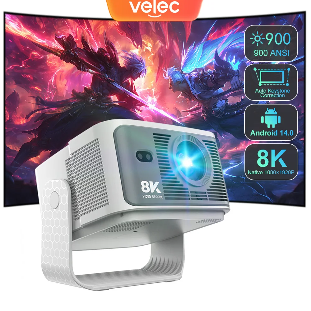 Velec 900 ANSI Projector Android 14 HY350 Max 1080P 8K Video Decoding Auto Focus Smart Portable Outdoor Home Theater Projector