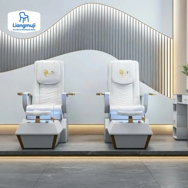 

Pedicure Chair, Luxurious White Leather Massage Foot Therapy, Spa Massage Chair, Nail Salon Beauty Furniture pedicure rest