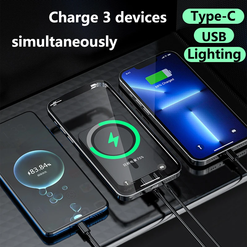 Lenovo-Chargeur sans fil magnétique, batterie externe portable, charge rapide, PowerBank pour Android et iPhone, 50000mAh, 22.5W