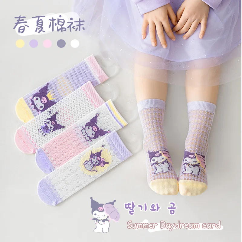 

5Pcs Summer Kids Socks Sanrio Kuromi Kids Socks Cinnamoroll My Melody Anime Spring Cotton Soft Breathable Sport Sock Girl Gifts