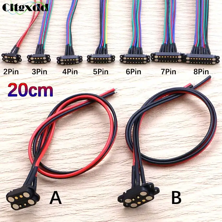 2 3 4 5 6 7 8 Pin Pogopin Male Female Pitch 2.5mm Spring Loaded Power Socket W/ Wire 20cm Magnetic Pogo Pin Connector DIY Cable