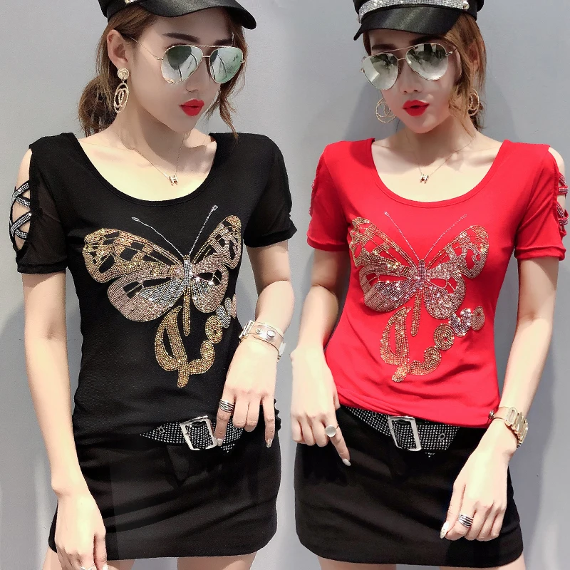 قميص نسائي مثير بكتف مكشوف، قميص أساسي مزين بتصميم أنيق ضيق مع فتحات دائرية