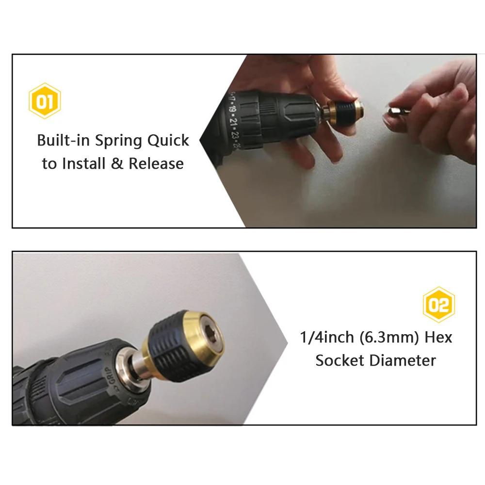 Drill Bit Extension 1/4in Hex Shank Quick Change Adapter Quick Change Bit Holder Chuck Adapter Connector Hand Drill Accessories