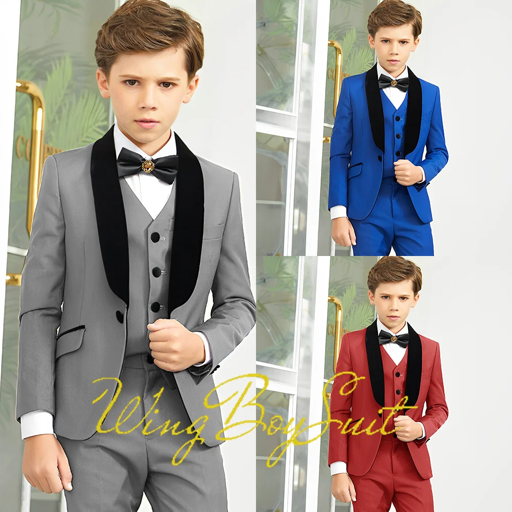 

Boys Kids Suit Jacket Pants Vest 4 Piece Set Wedding Formal Tuxedo Slim Fit Tailored Clothes 2-16 Years Blazer