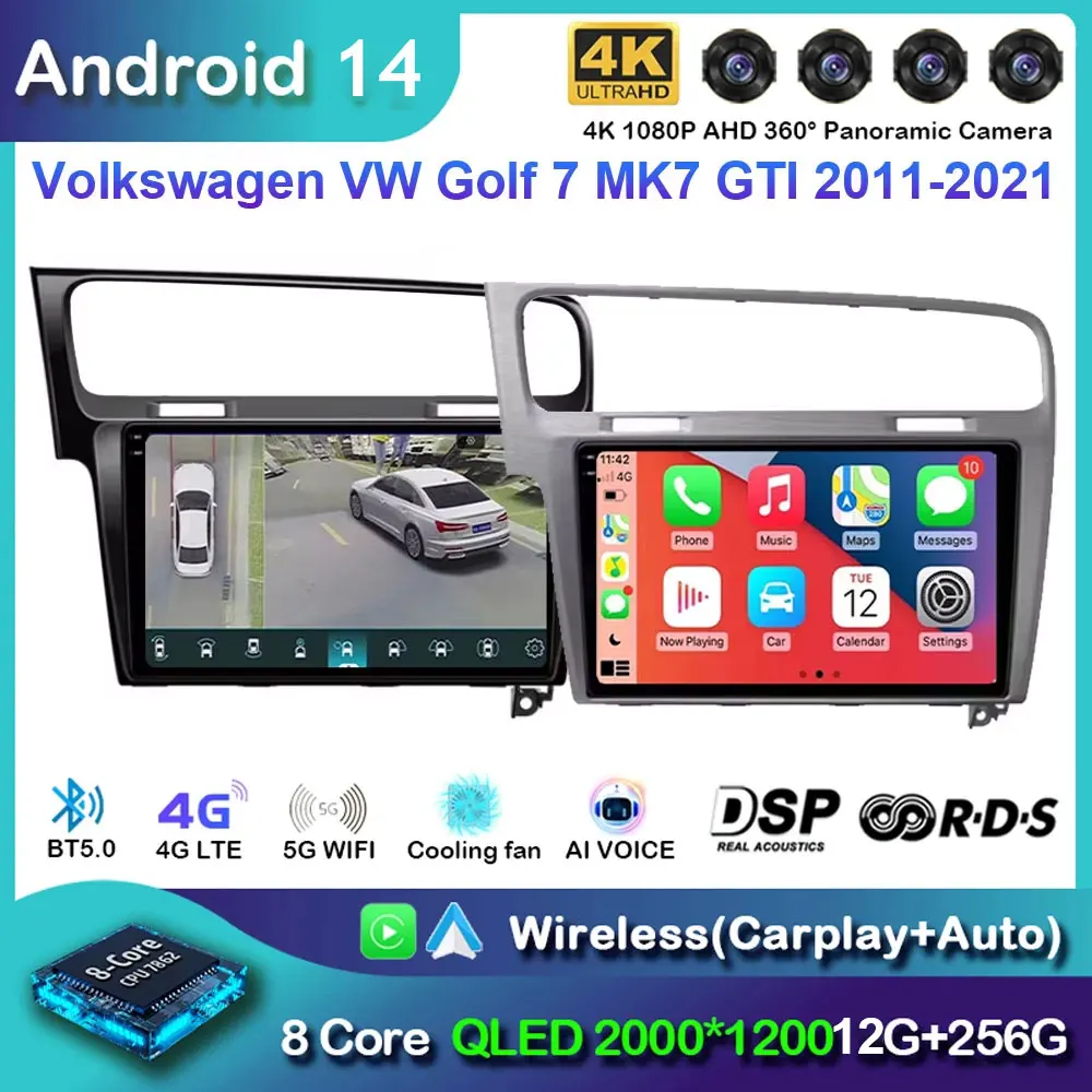 Android 15 For Volkswagen VW Golf 7 MK7 GTI 2011-2021 Car Radio Carplay HD Multimedia Auto Qualcomm GPS Stereo Video Player 2din
