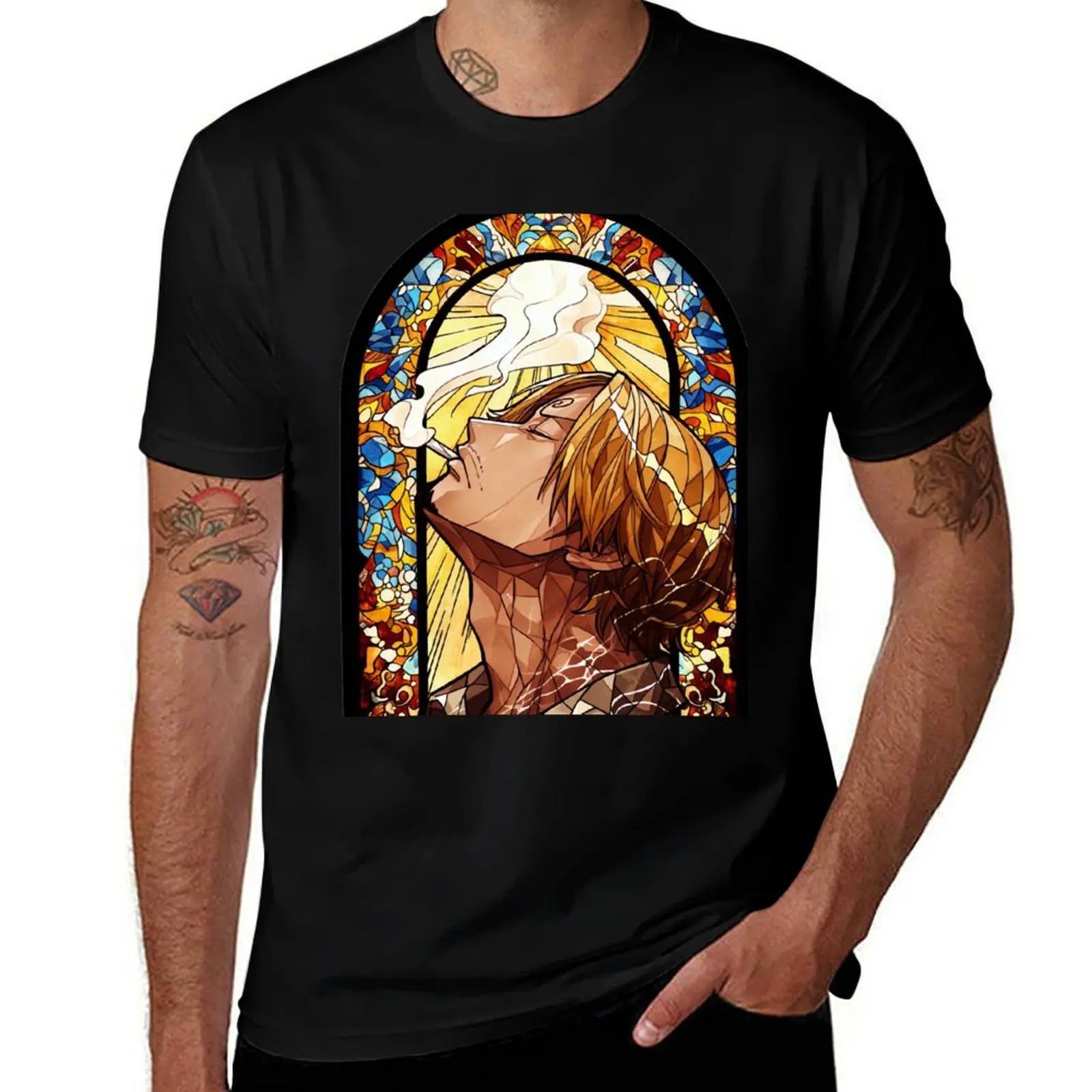 

Stained Glass Black Leg T-Shirt summer tops quick drying man clothes Blouse Men's cotton t-shirt