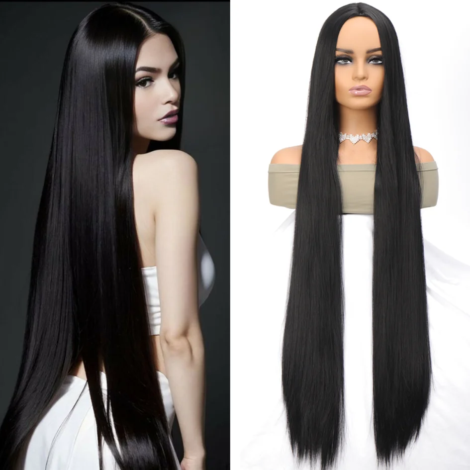 Synthetic 40 inch super long straight hair wig anime character wig cosplay costume wig women daily party Christmas gift