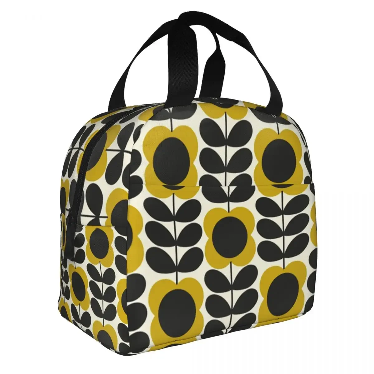 Sac fourre-tout isotherme à tige de fleur d'été pour femme, boîte à lunch isotherme réutilisable géométrique scandinave, boîte à lunch thermique pour aliments