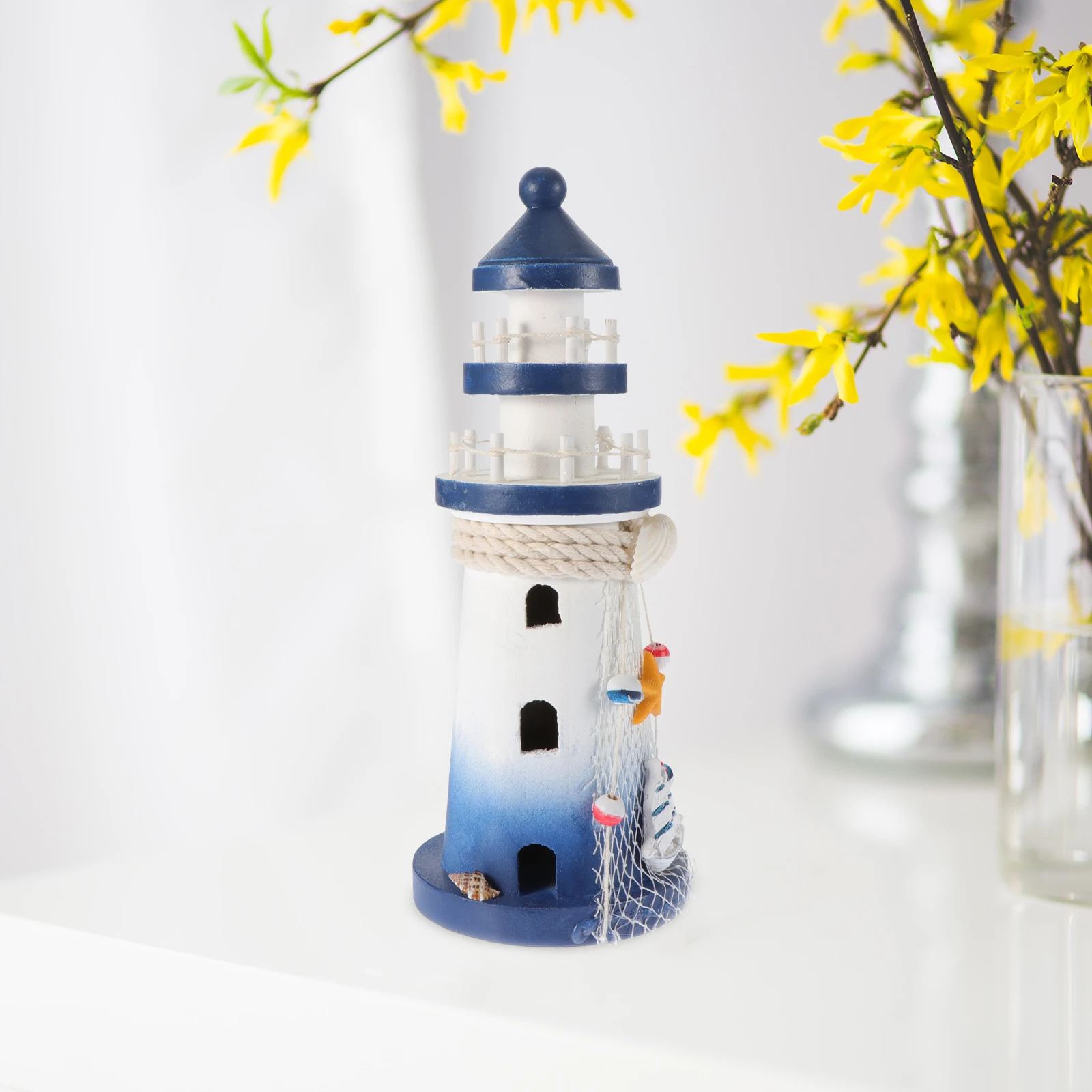 

1Pcs Vintage Wooden Lighthouse Ornament Nautical Desktop Decor Unique Beach Lookout Adorn