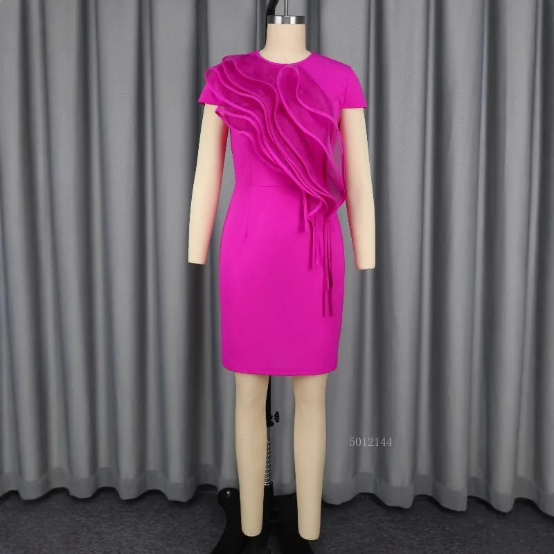 2026 novo feminino em torno do pescoço retalhos organza em camadas babados vestido cintura-concha forma-encaixe banquete vestido de festa