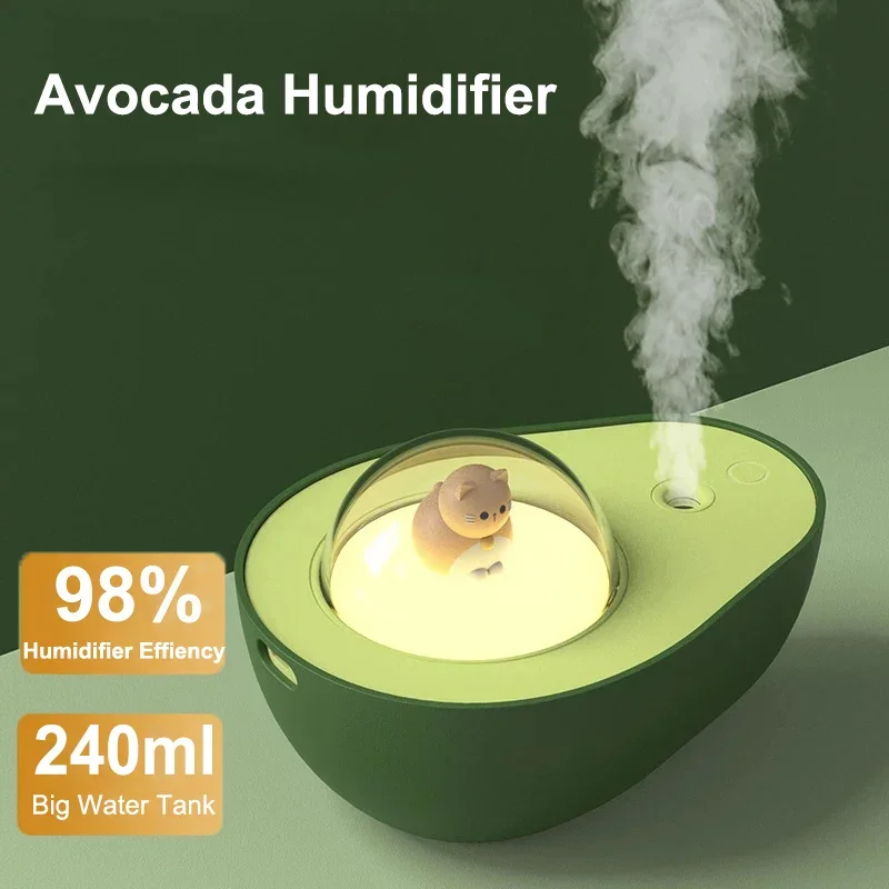 

1pc 240ml Portable USB Wireless Avocado Aromatherapy Humidifier - Air Purifier for Bedroom with Whisper Quiet Operation, Night