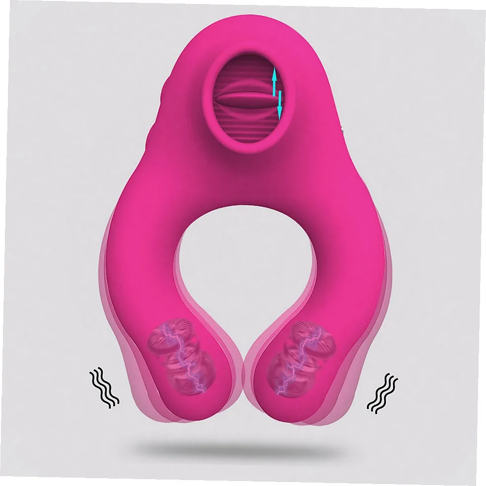 Couples Share Vibrating Tongue Licking Semen Locking Penis Rings For Men Tongue Licking Stimulation Massage Rings Sex Toys view 4