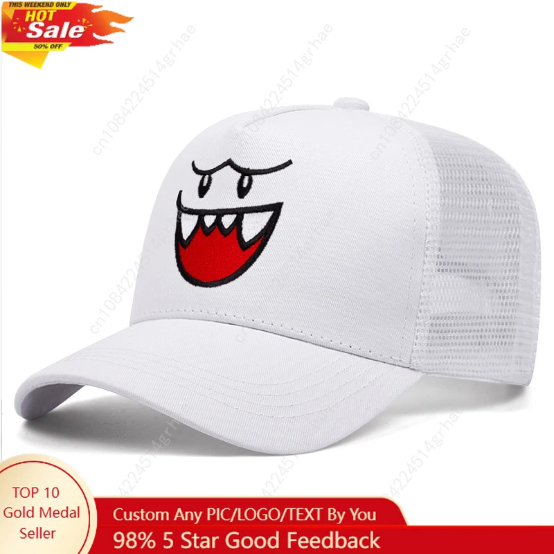 

Cute and happy face three-dimensional embroidered baseball caps, men's and women's outdoor sports event mesh baseball caps