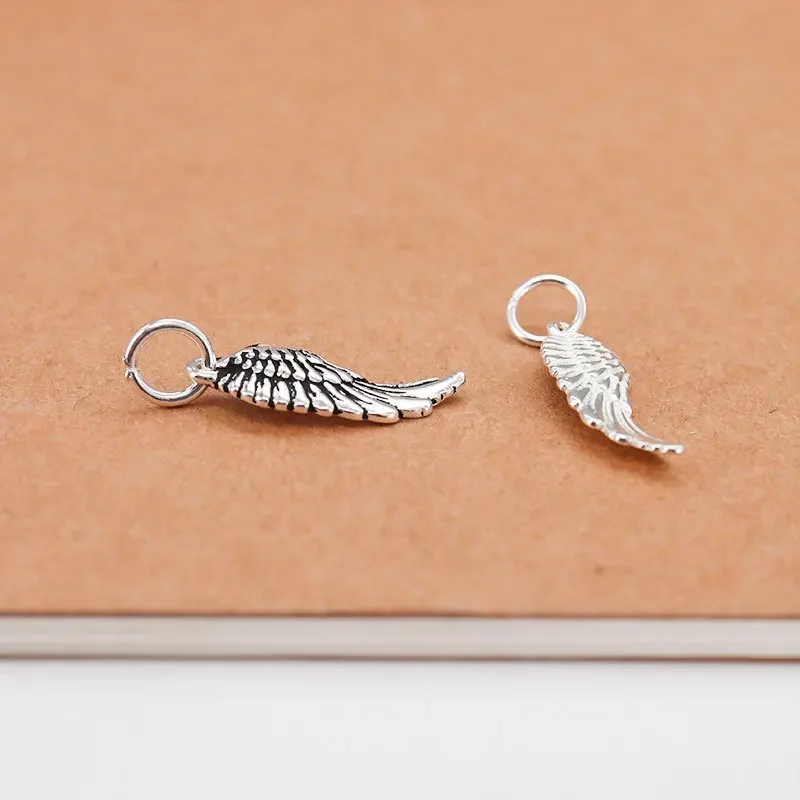 TrustDavis Real 925 Sterling Silver Fashion Angel Wings Charm Pendant Handmade DIY Accessories Fine 925 Jewelry Wholesale HY800